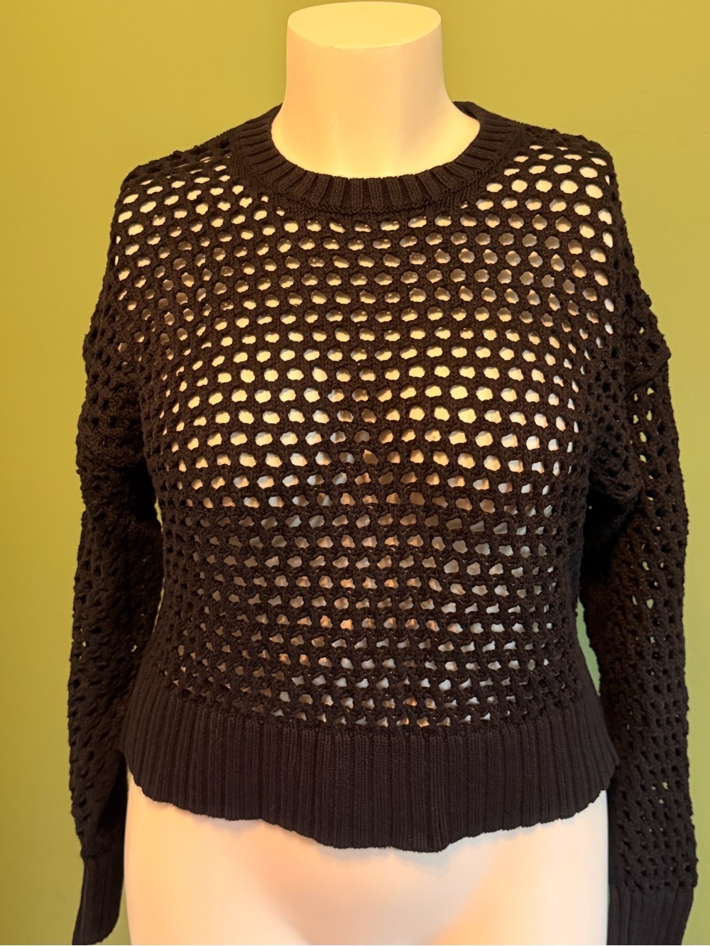Old Navy Black Open-Weave Crewneck Sweater Small